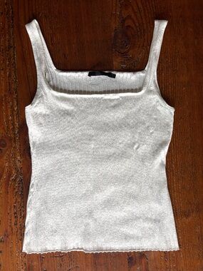 Jenni Kayne Square Neck Ribbed Tank Top Size Medium White